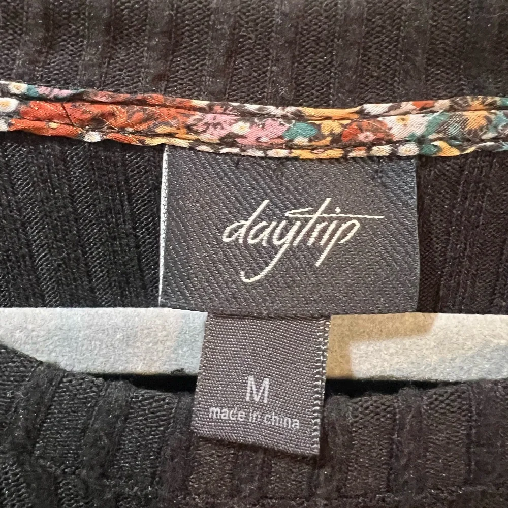 Daytrip Black Top with Floral Sleeves - Picture 2 of 5